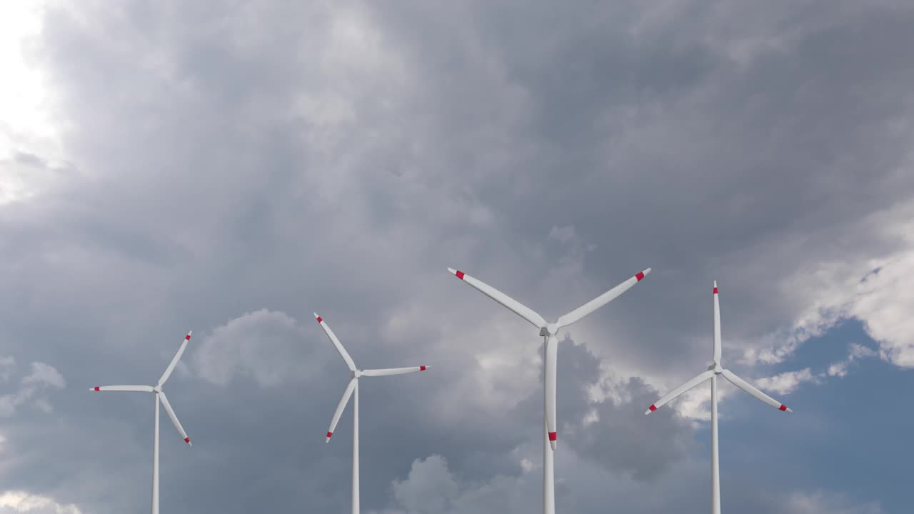 云景天空与风力发电场涡轮机背景。视频下载