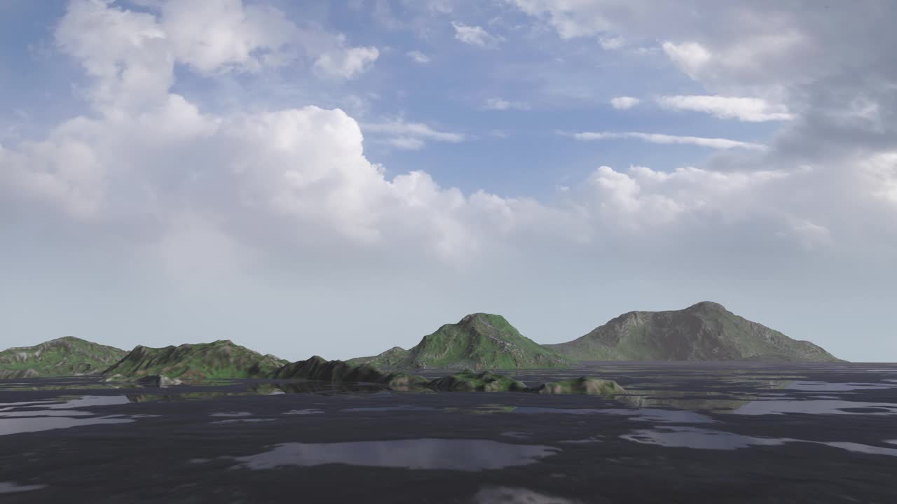 不明飞行物飞碟在绿色的小岩石上快速飞行视频下载