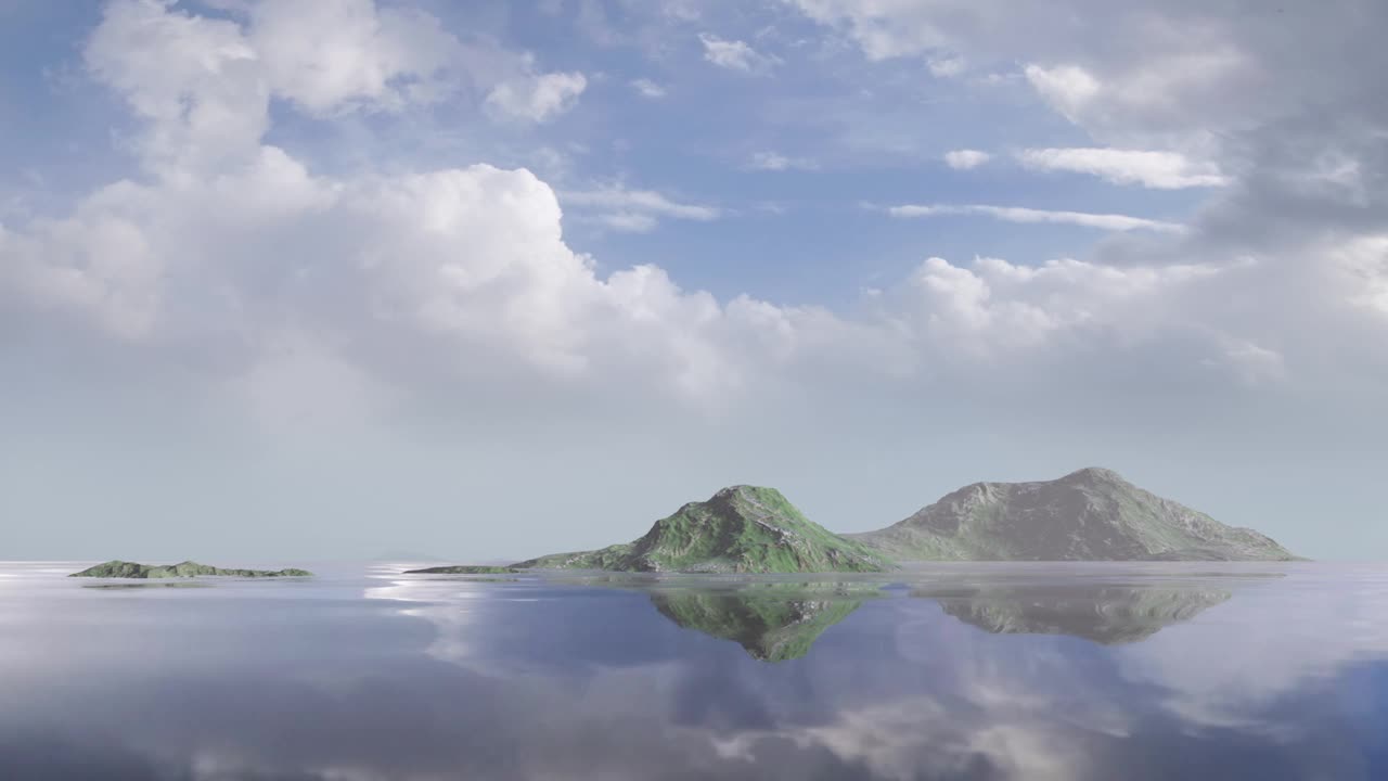 不明飞行物飞碟舰队飞过碧绿的小岛与清澈的海水视频下载