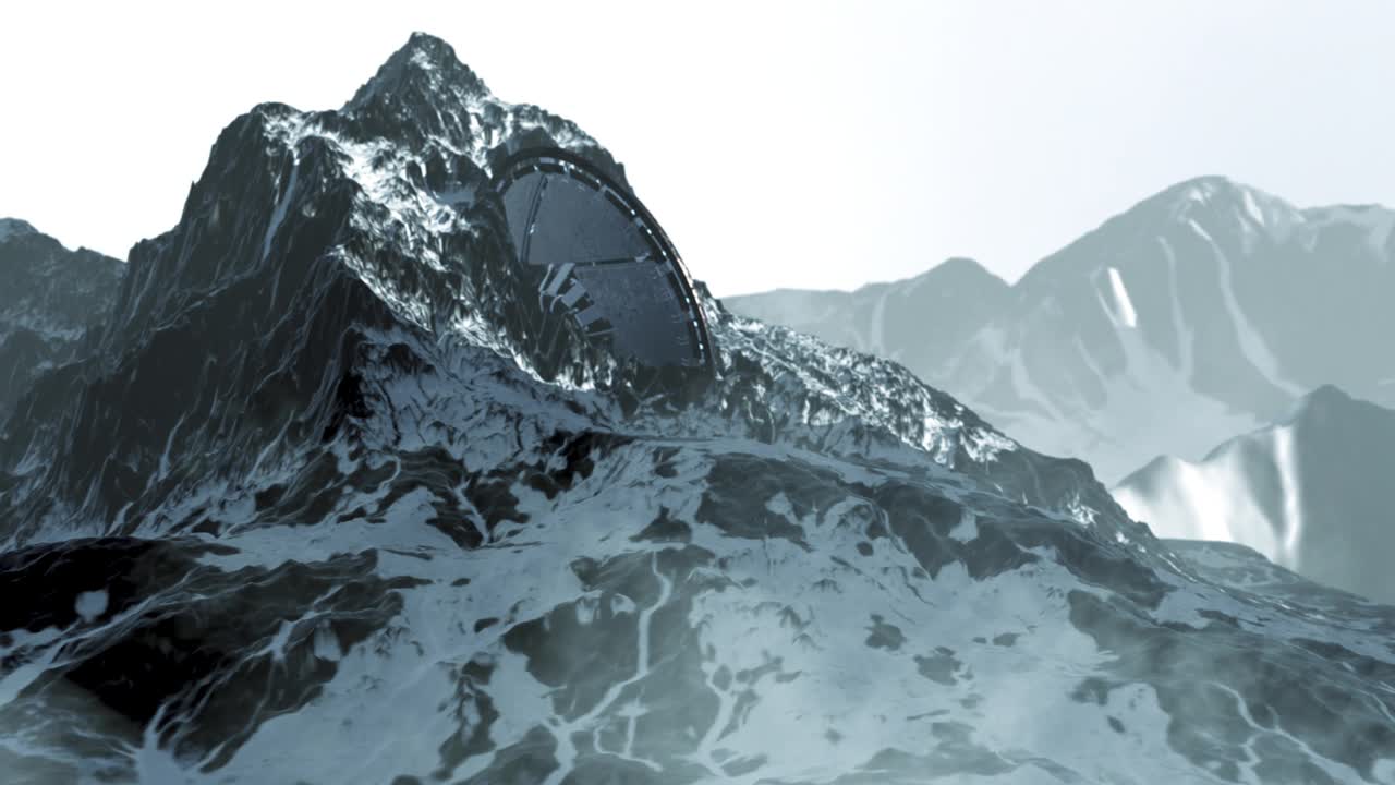 不明飞行物飞碟坠毁在白雪皑皑的山顶视频下载