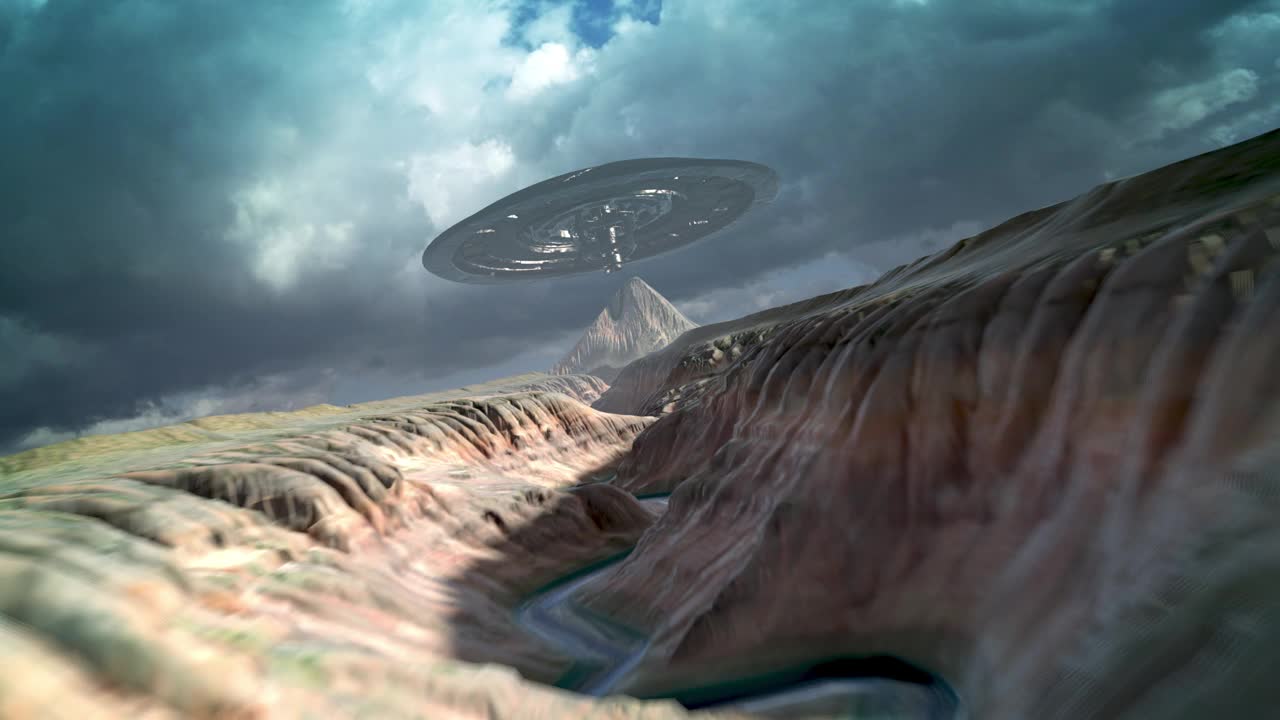 外星不明飞行物飞碟靠近河道飞向母舰视频下载