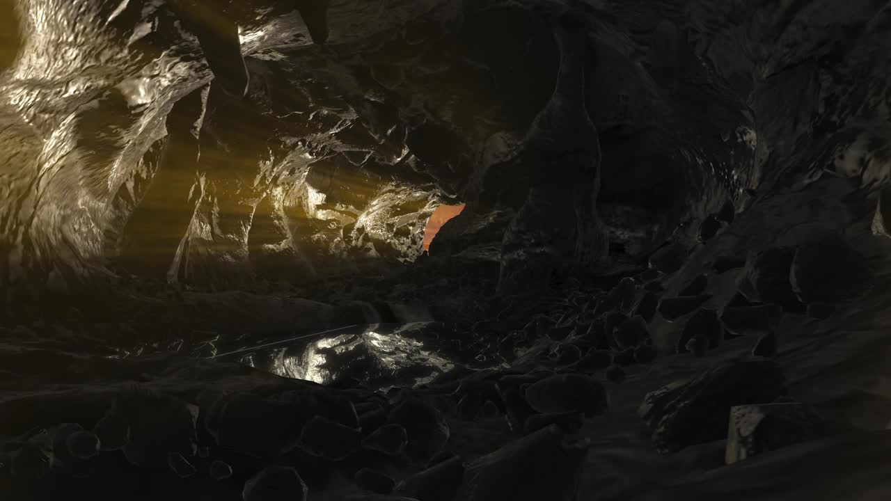 黑暗的洞穴里有小池塘和阳光视频下载