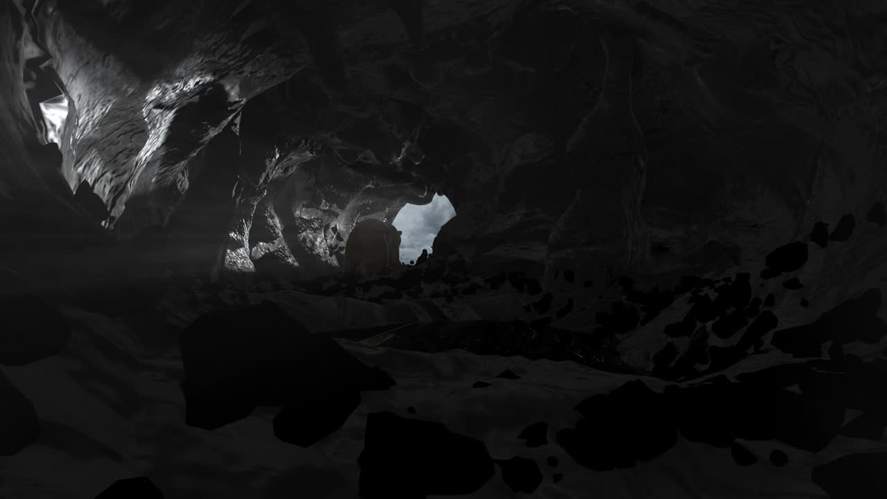 北极熊在黑暗的洞穴中行走视频下载