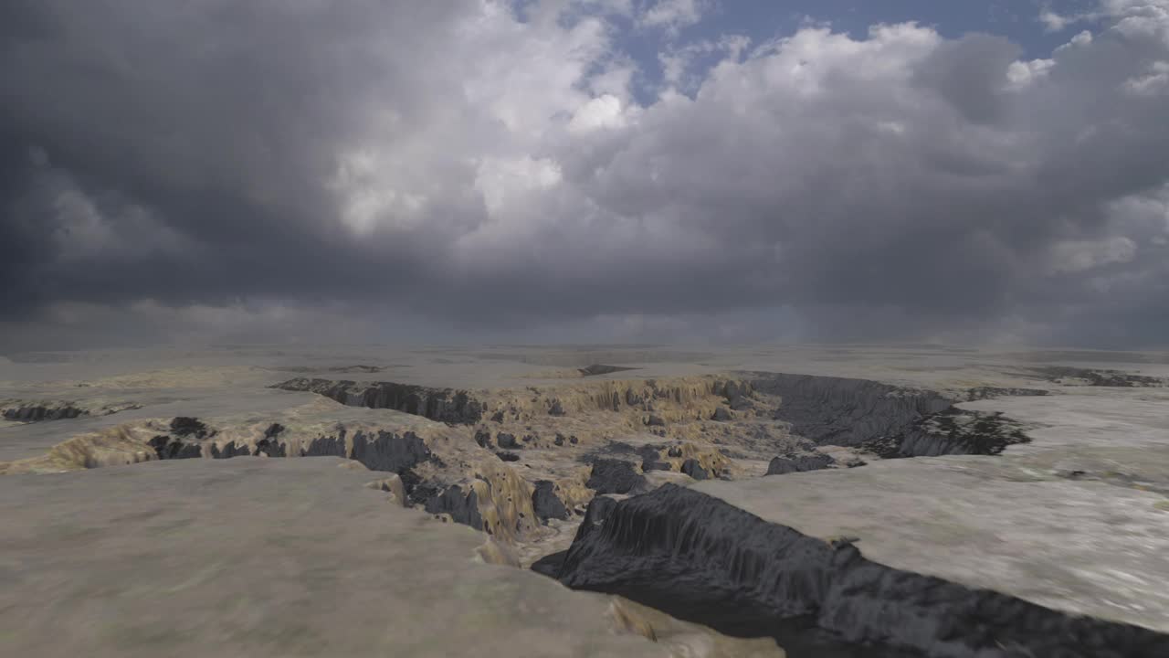 飞行在岩石沙漠平坦的景观与干涸的河流视频下载