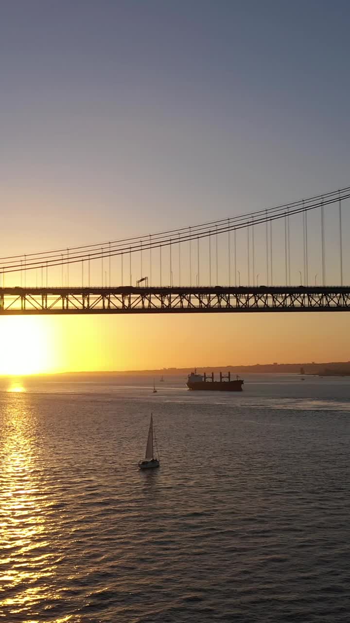 4月25日吊桥。葡萄牙。鸟瞰图。垂直视频视频下载