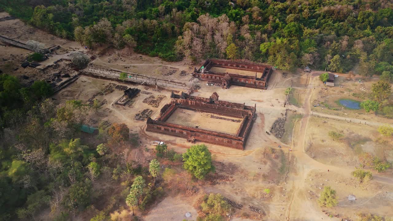 高棉寺的无人驾驶飞机。Champassak、老挝。视频素材