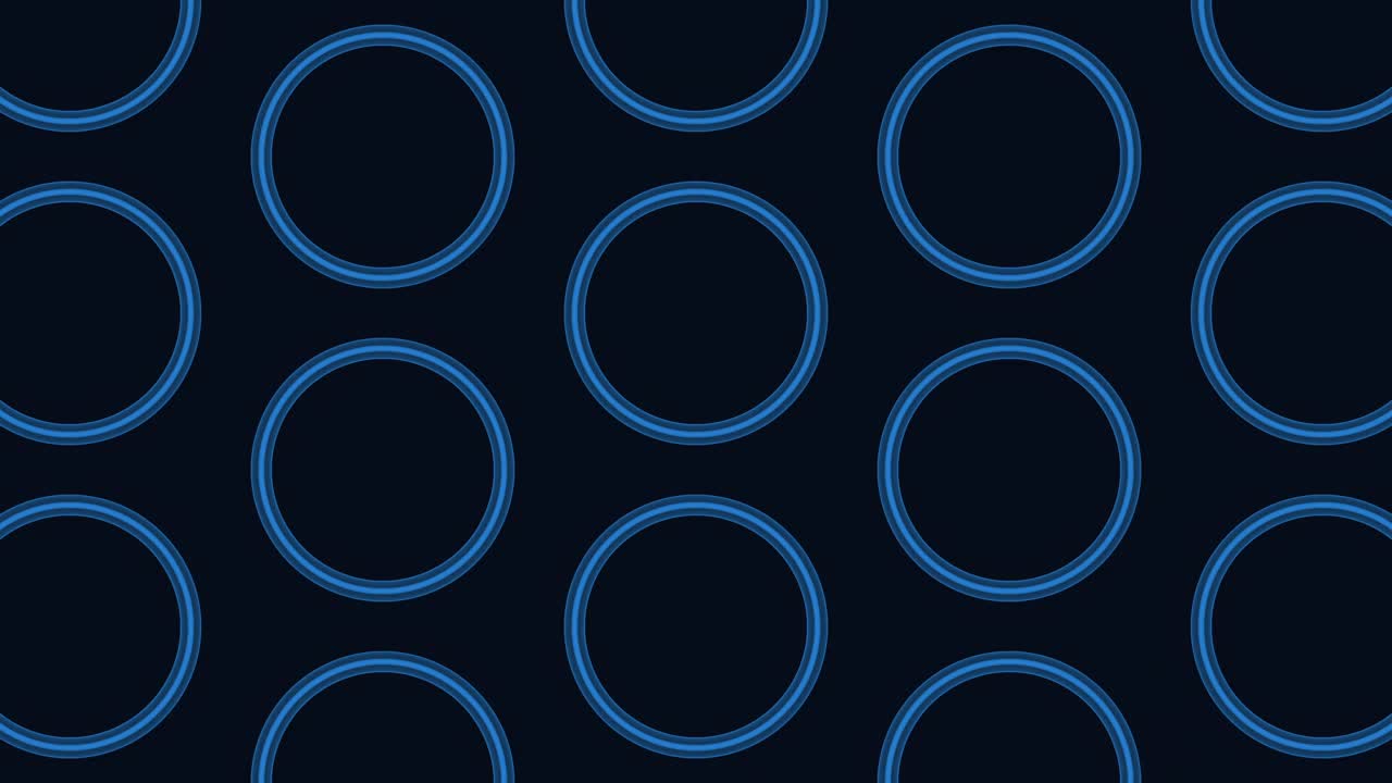 黑色背景上的蓝色圆圈图案与重叠的圆圈视频素材