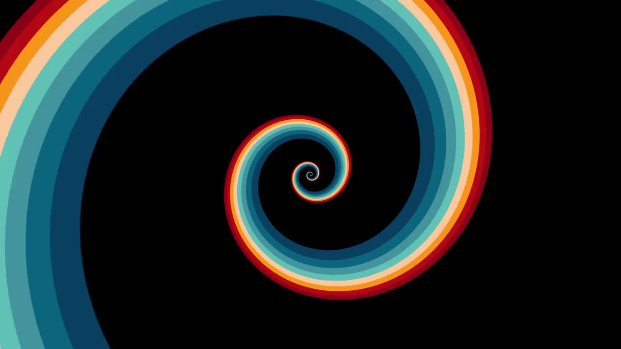 复古的条纹背景，复古的颜色从20世纪70年代80年代，70年代，80年代，90年代。音乐封面舞会海报设计无缝循环螺旋。概念:螺旋、漩涡、扭曲、旋转、催眠、旋转视频素材