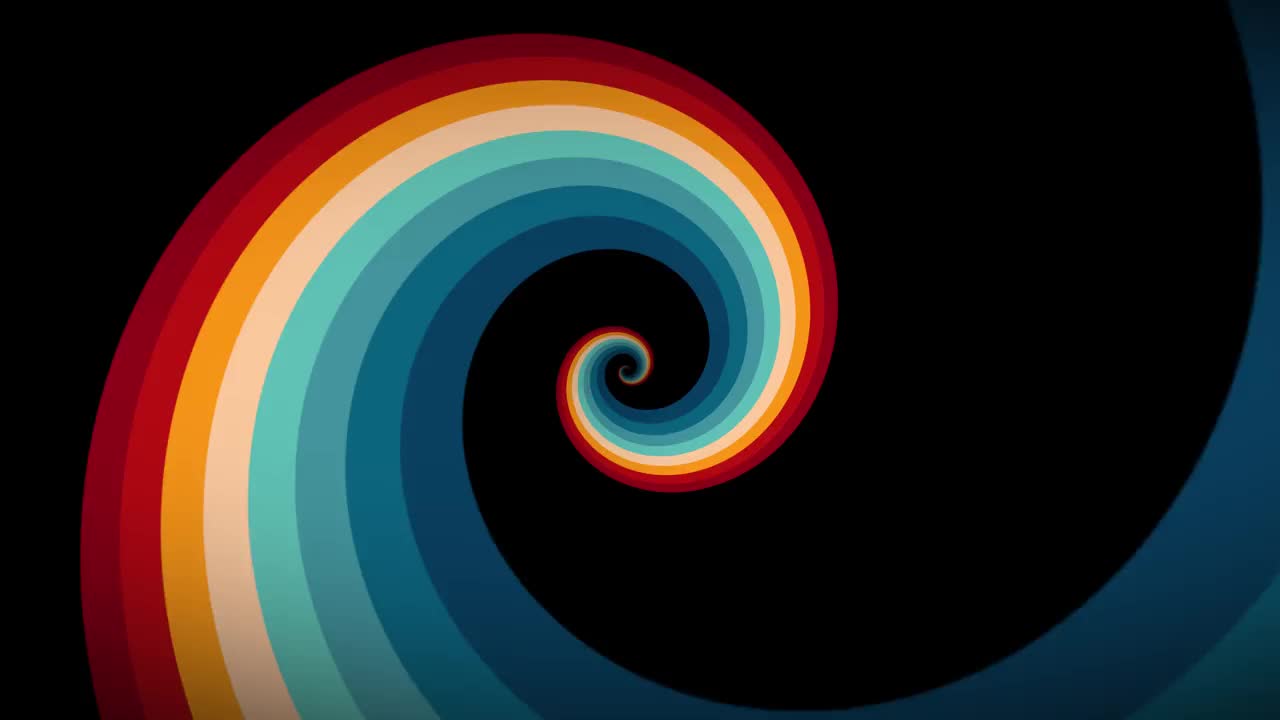 复古的条纹背景，复古的颜色从20世纪70年代80年代，70年代，80年代，90年代。音乐封面舞会海报设计无缝循环螺旋。概念:螺旋、漩涡、扭曲、旋转、催眠、旋转视频素材
