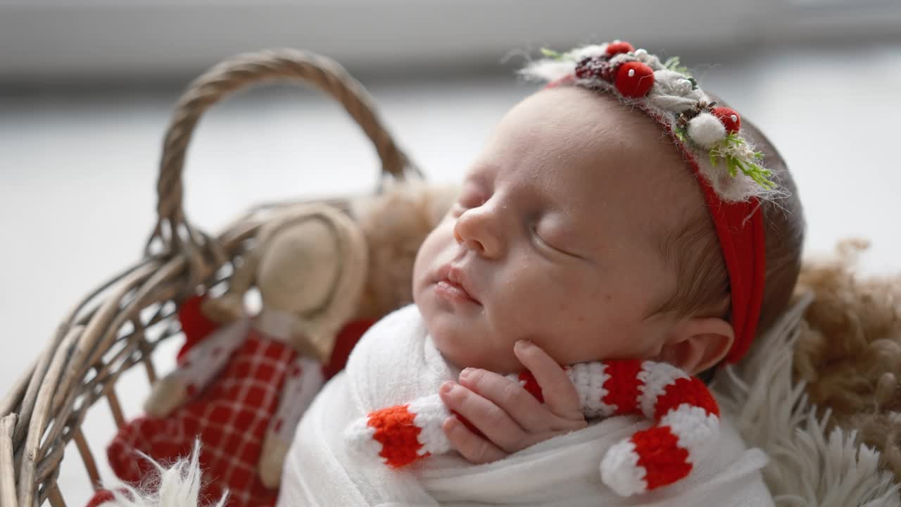 熟睡的女婴穿着去圣诞度假视频下载