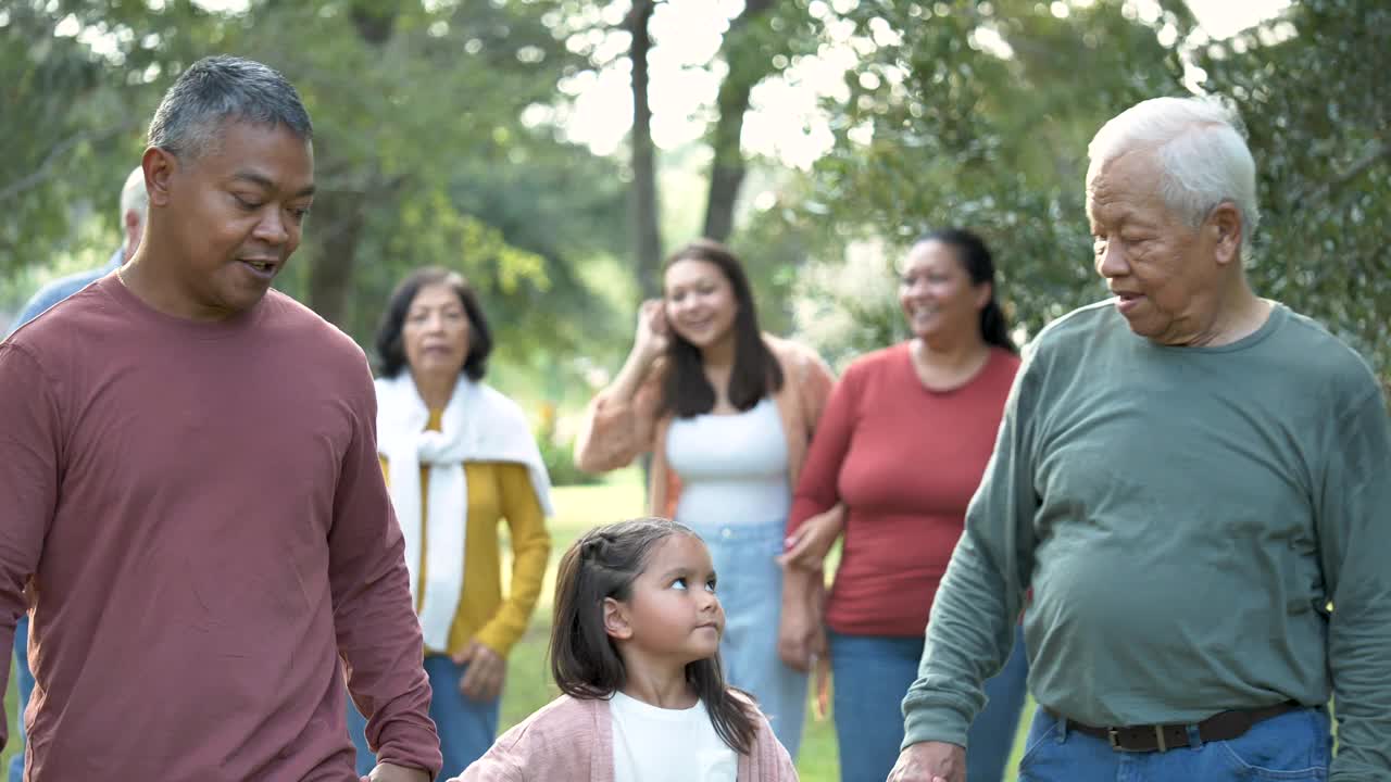 多种族多代大家庭在户外散步视频下载