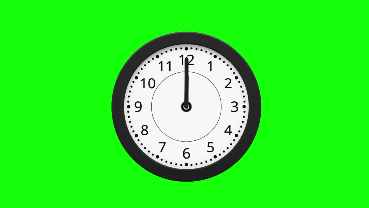 时钟延时-绿屏(可循环)。模拟时钟无缝12小时循环动画。视频下载