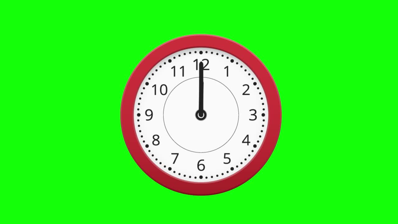 时钟延时-绿屏(可循环)。模拟时钟无缝12小时循环动画。视频下载