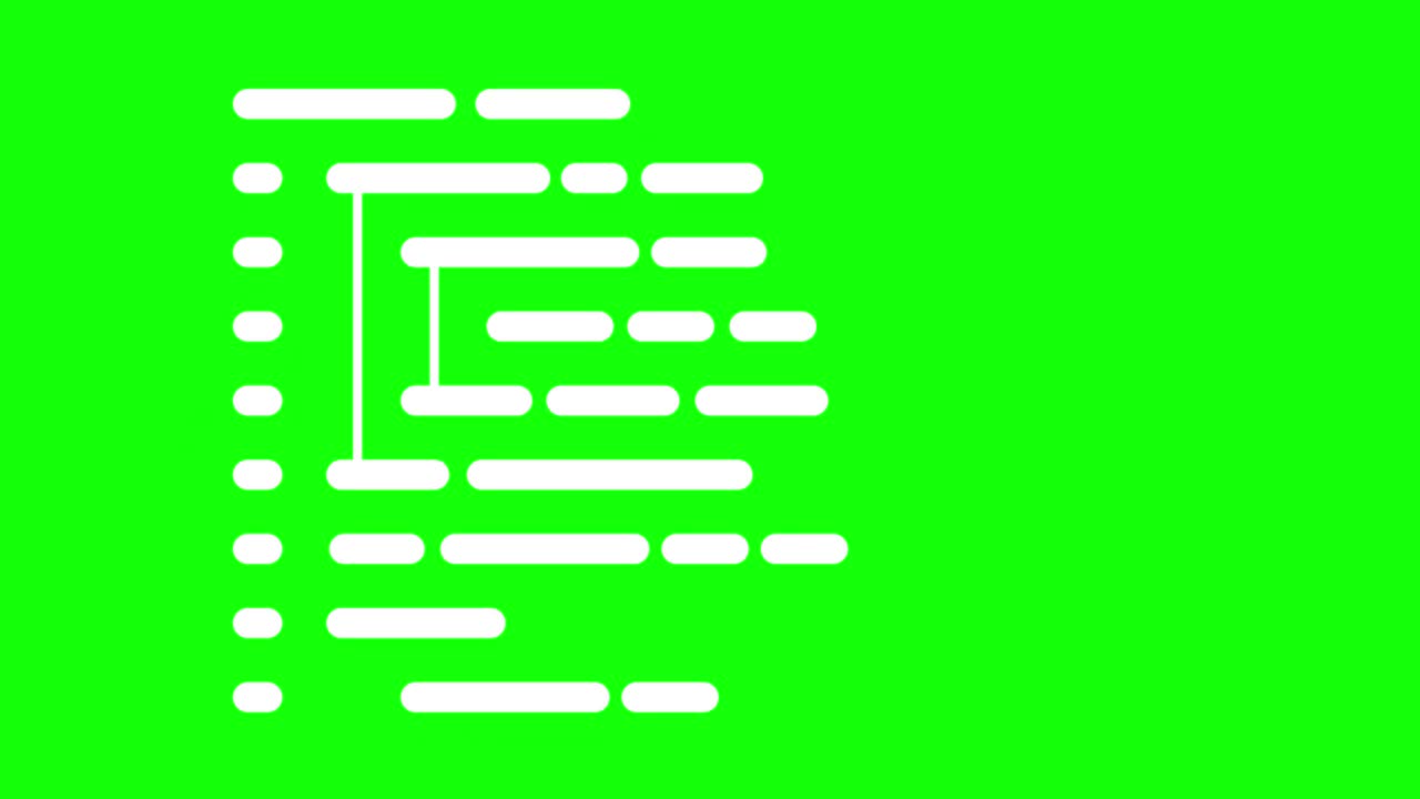 软件开发人员编写代码。一行接一行地出现在各个阶段。摘要计算机脚本代码。绿色屏幕上的白色。阿尔法通道。色度键。二维平面动画视频下载
