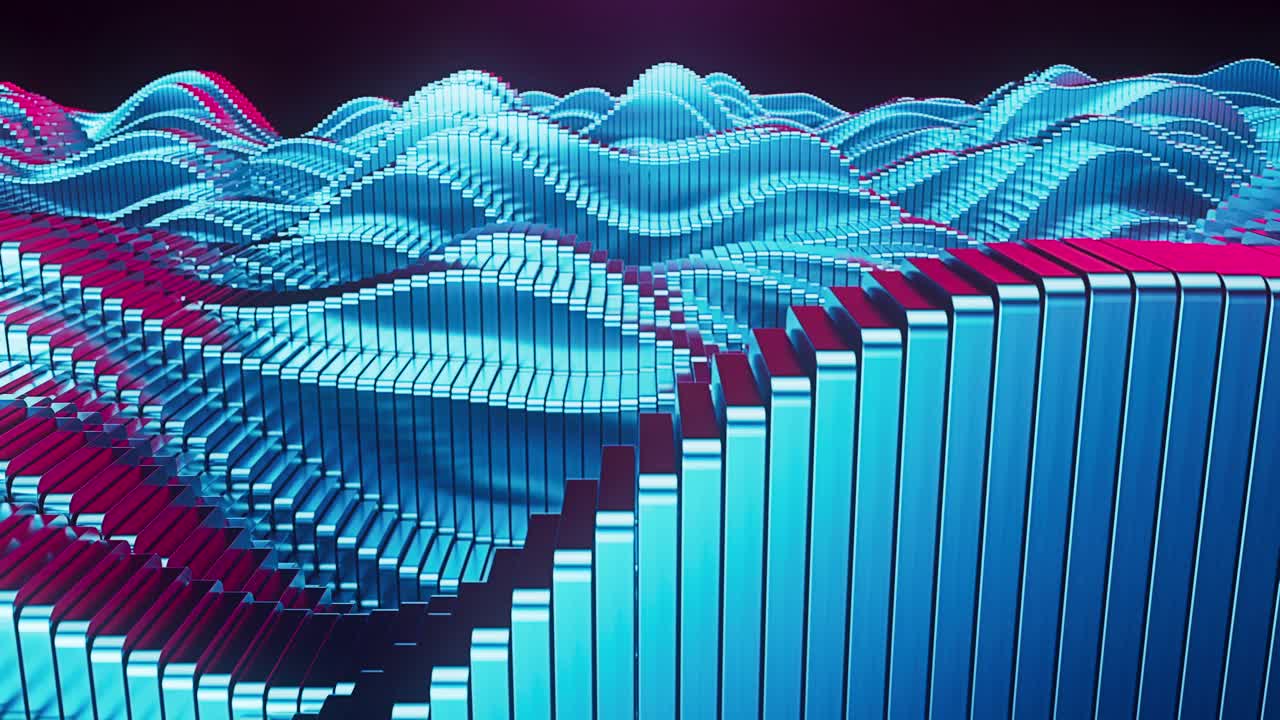 彩色金属3D波浪动画。人工智能、大数据、数字技术、数据科学的抽象概念。4K循环视频。视频下载