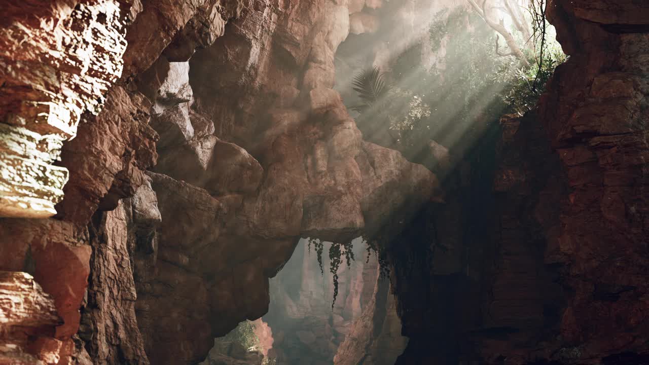 一束光照亮了一个神秘的洞穴视频素材