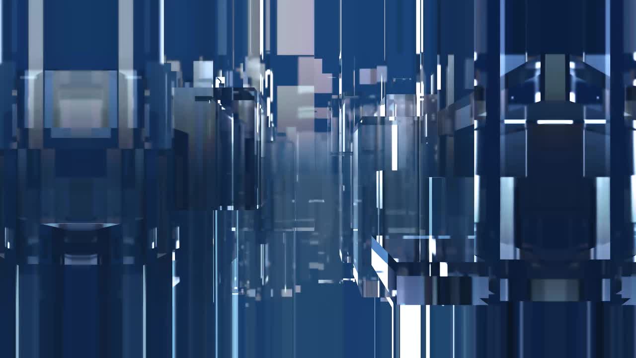 4K运动几何垂直蓝条纹线条抽象移动动画背景。视频下载