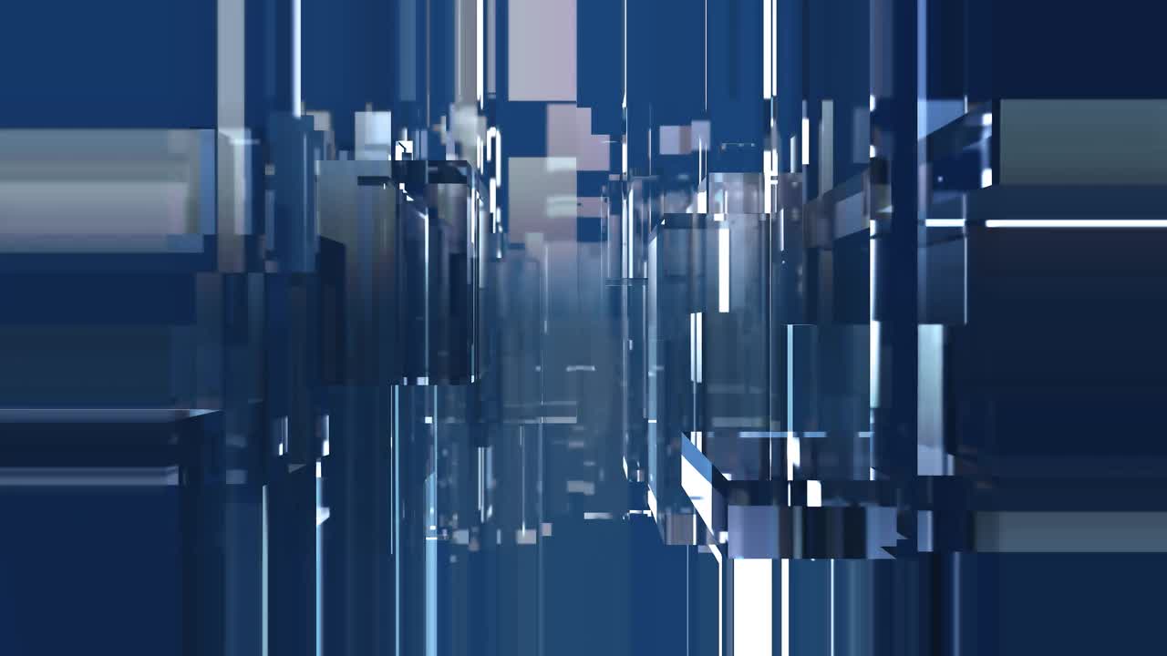 4K运动几何垂直蓝条纹线条抽象移动动画背景。视频下载