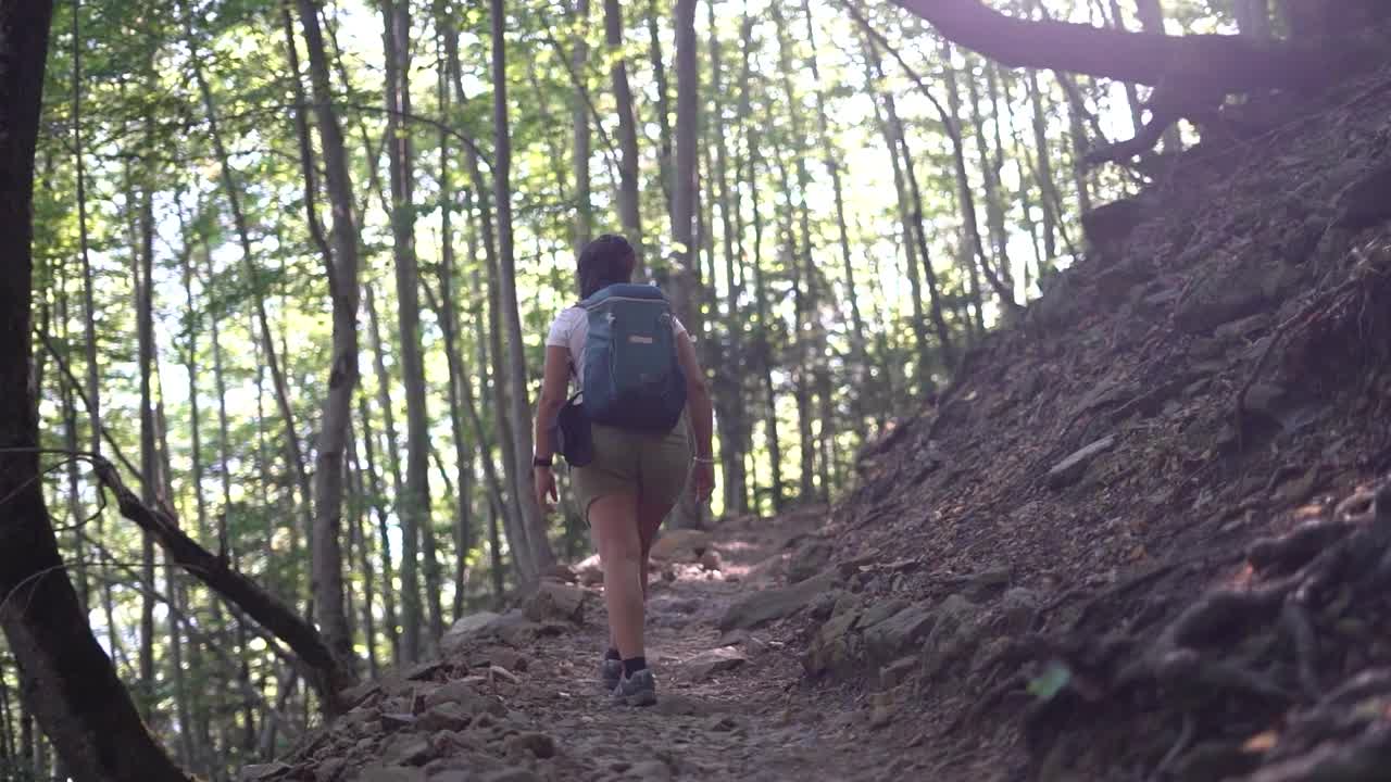 徒步女孩，山林里的女人视频下载