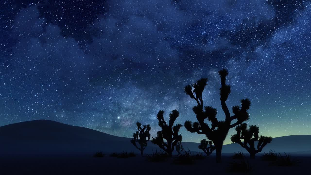沙漠景观约书亚树和银河夜空视频下载