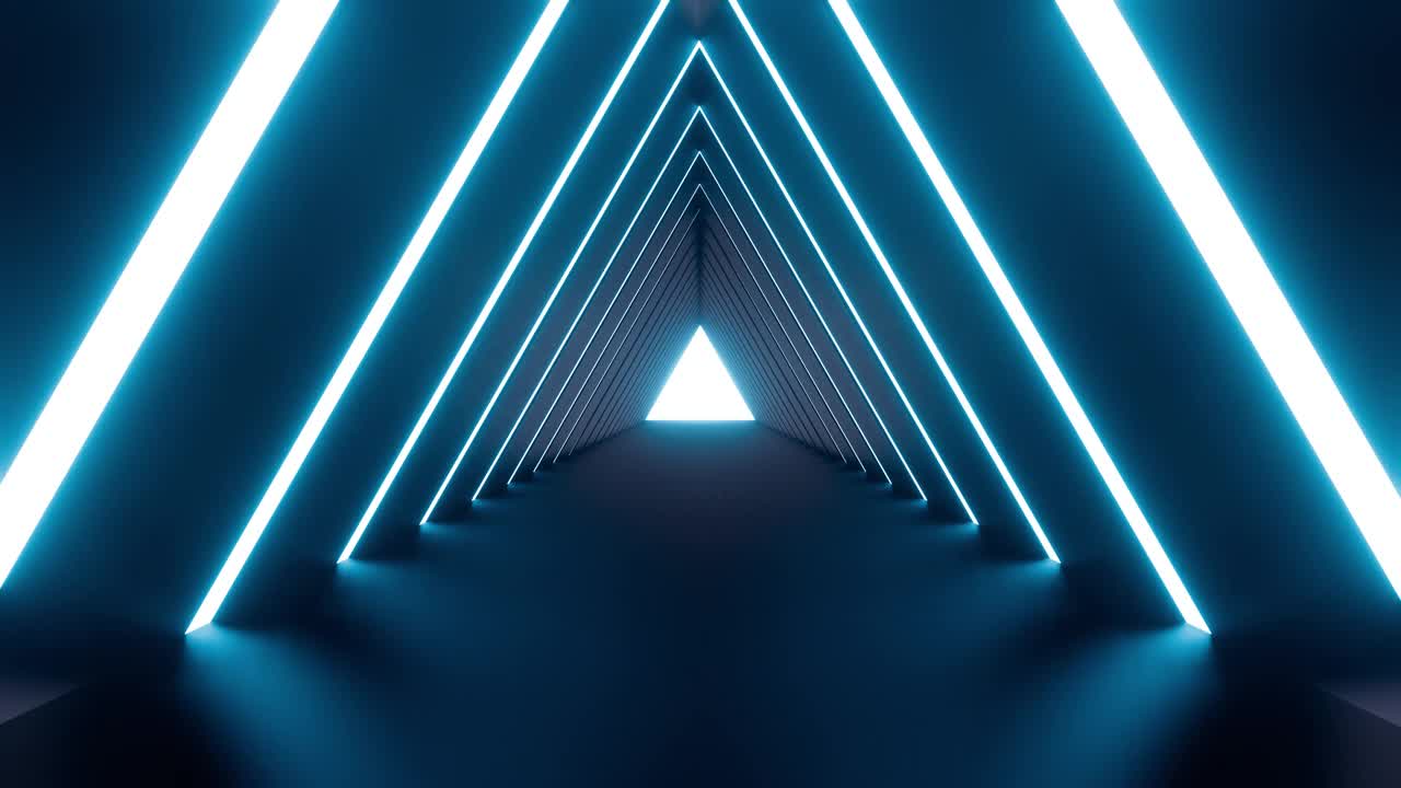 霓虹灯未来的三角形走廊或隧道。现代空无限3d动画。时尚运动无缝循环视频。视频下载