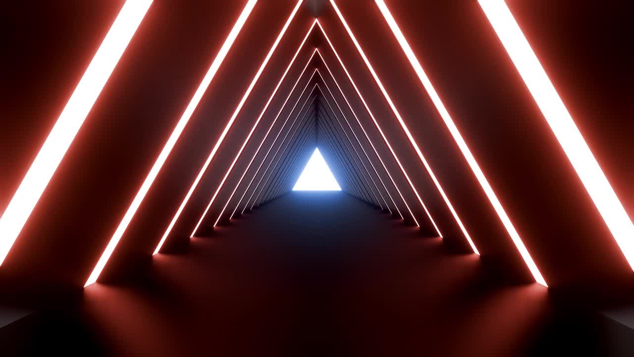 霓虹灯未来的三角形走廊或隧道。现代空无限3d动画。时尚运动无缝循环视频。视频下载