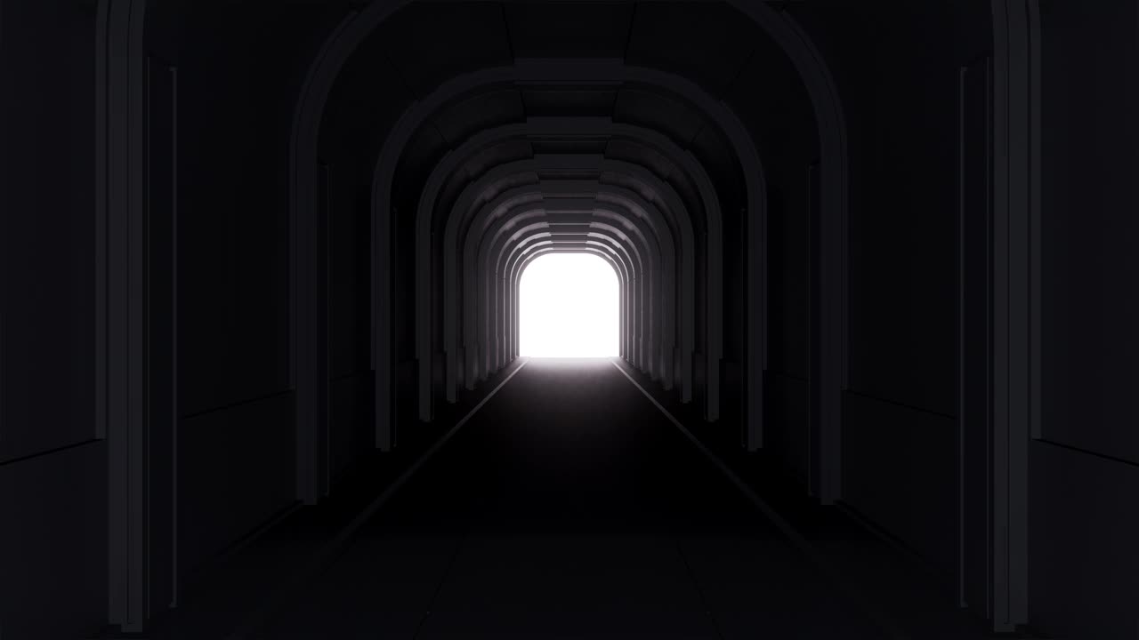 抽象的空的黑暗走廊或隧道与移动的光。现代时尚3d动画。逼真的运动视频。视频下载