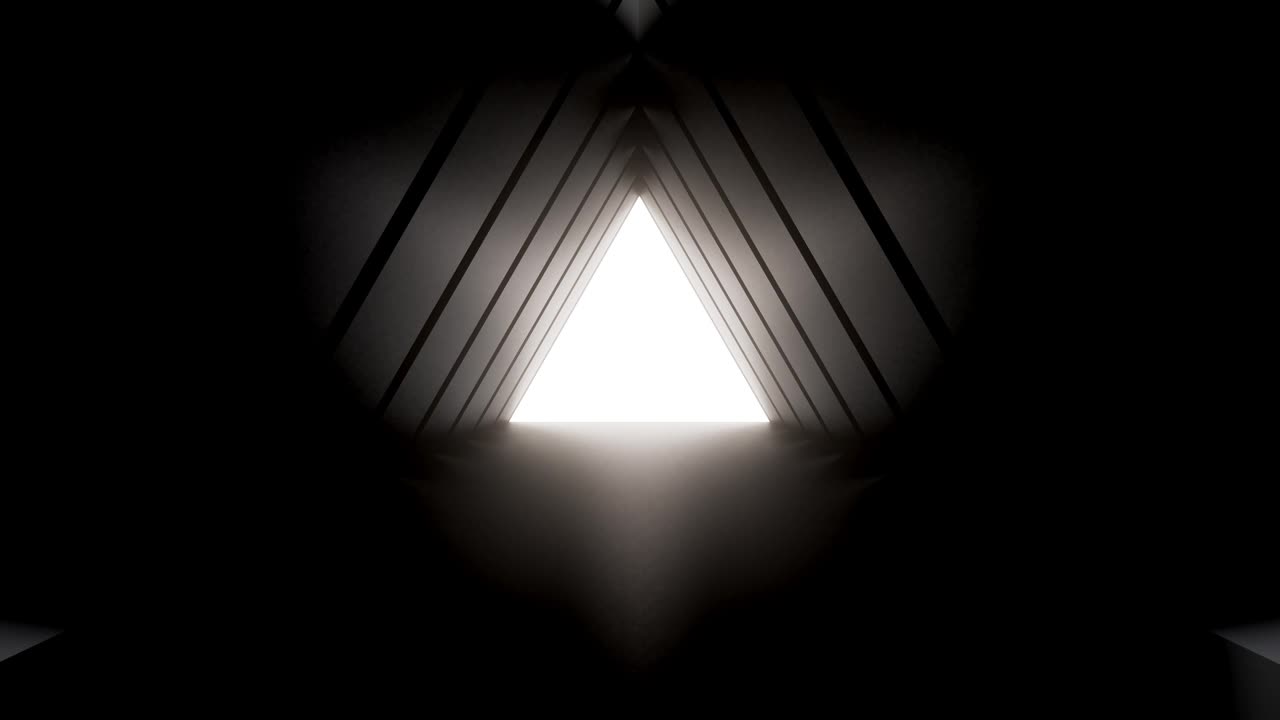 抽象的空暗三角形走廊或隧道与移动的光。现代时尚3d动画。逼真的运动视频。视频下载