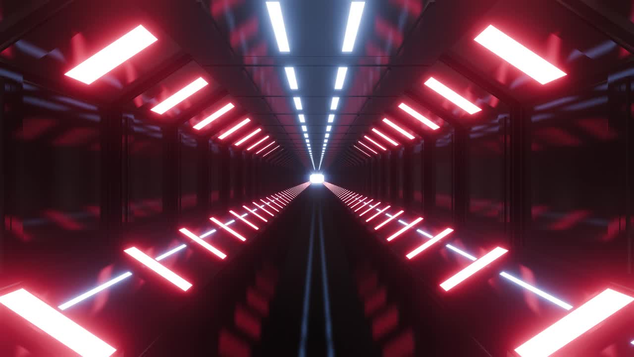 霓虹灯闪烁的未来走廊或隧道。现代空无限3d动画。时尚运动无缝循环视频。视频下载