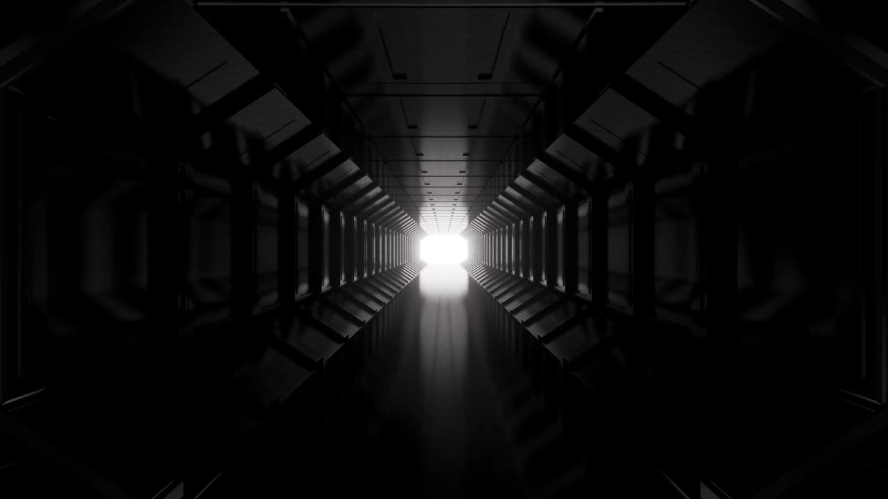 抽象的空的未来主义黑暗走廊或隧道与移动的光。现代时尚3d动画。逼真的运动视频。视频下载
