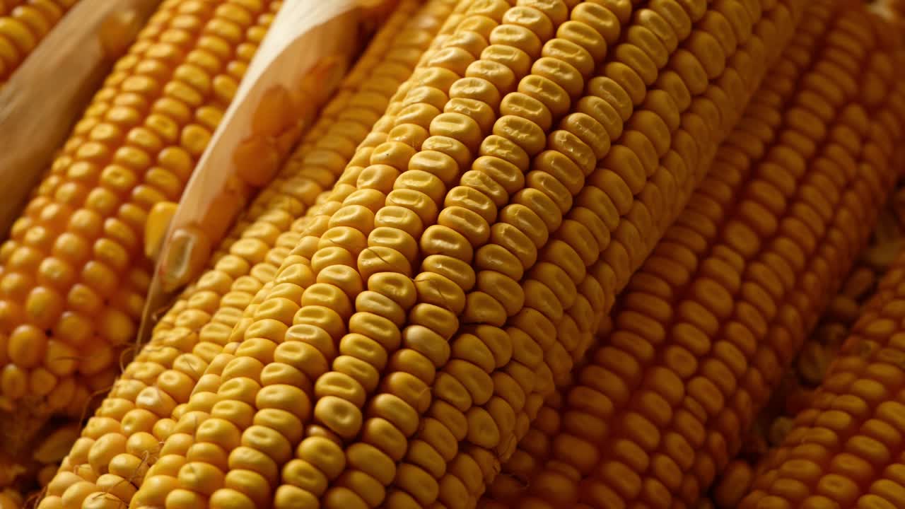 收获的玉米在穗轴上纺纱视频下载