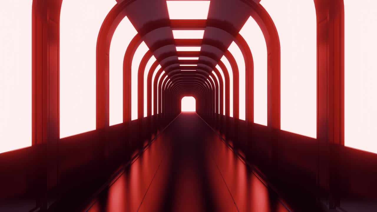 霓虹灯闪烁的未来走廊或隧道。现代空无限3d动画。时尚运动无缝循环视频。视频下载