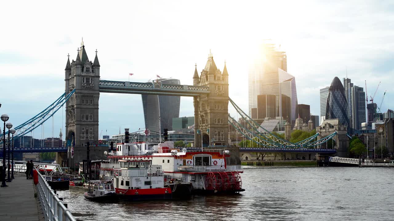 伦敦天际线与泰晤士河，时间流逝视频下载