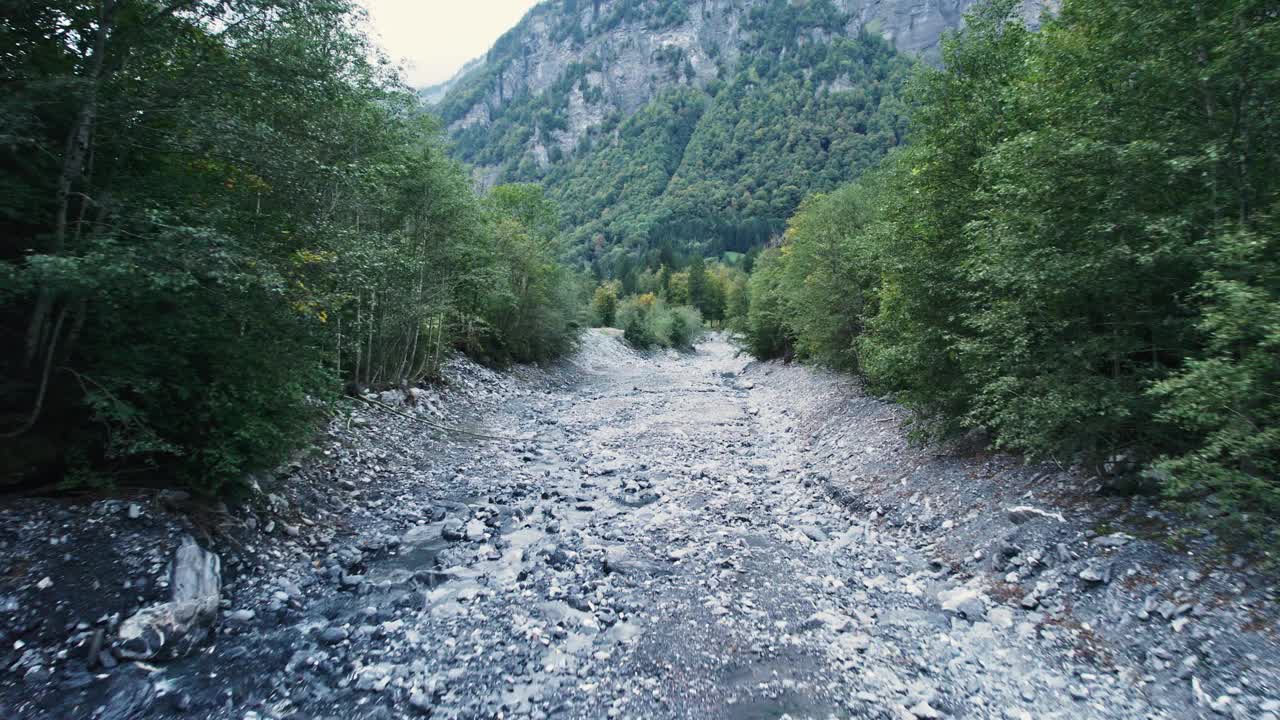 在法国阿尔卑斯山脉绿林干旱的吉夫尔河谷探险视频下载