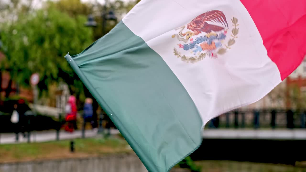 墨西哥国旗在旗杆上飘扬视频下载