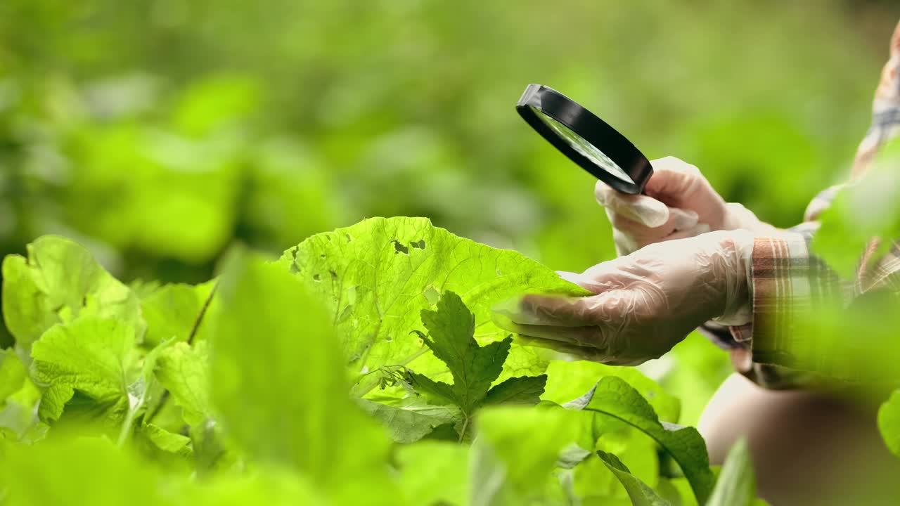 一位女性植物学家研究植物物种，并在雨林中使用数字平板电脑。环境和生态系统概念。生物活动。视频下载