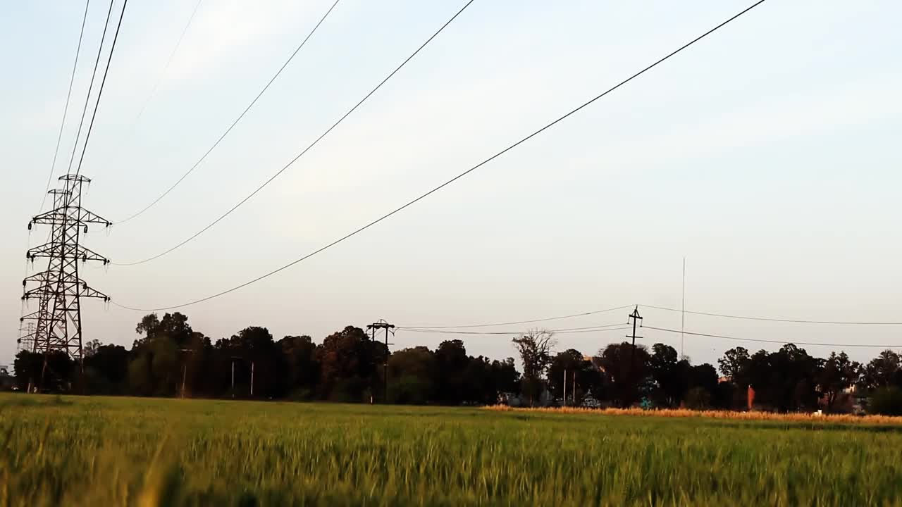 高速列车经过绿色田野附近的火车站视频下载