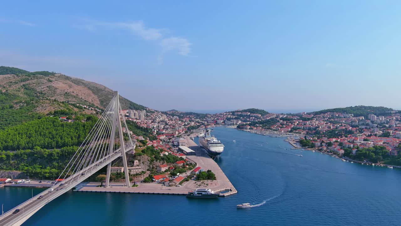 克罗地亚，杜布罗夫尼克:俯瞰著名的地中海城市亚得里亚海，夏日蔚蓝的天空，俯瞰欧洲全景视频下载