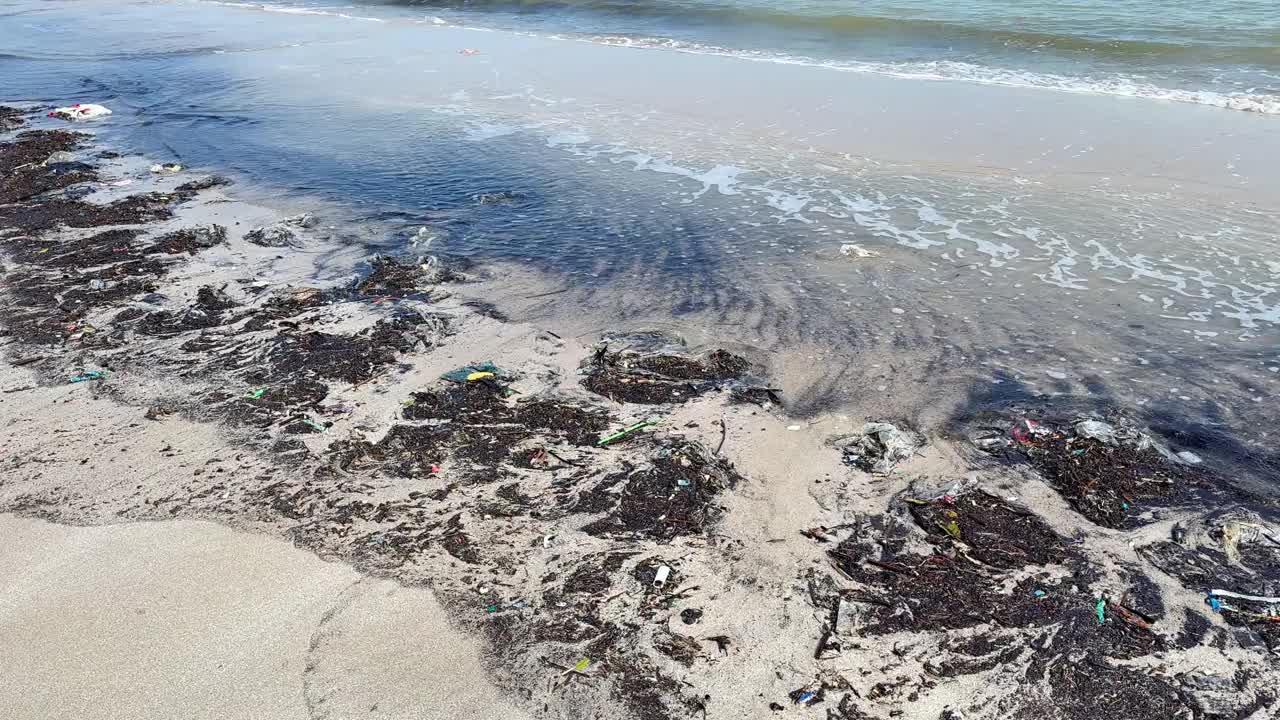 海啸后海滩的环境污染视频下载