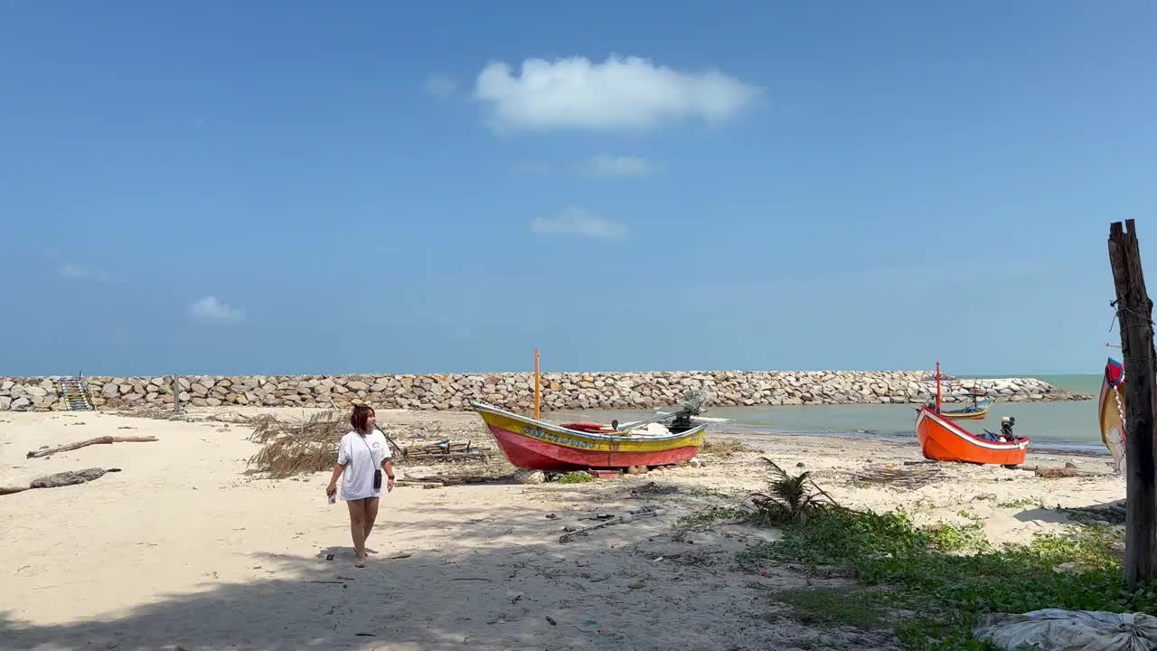 海啸后走在沙滩上的妇女视频下载