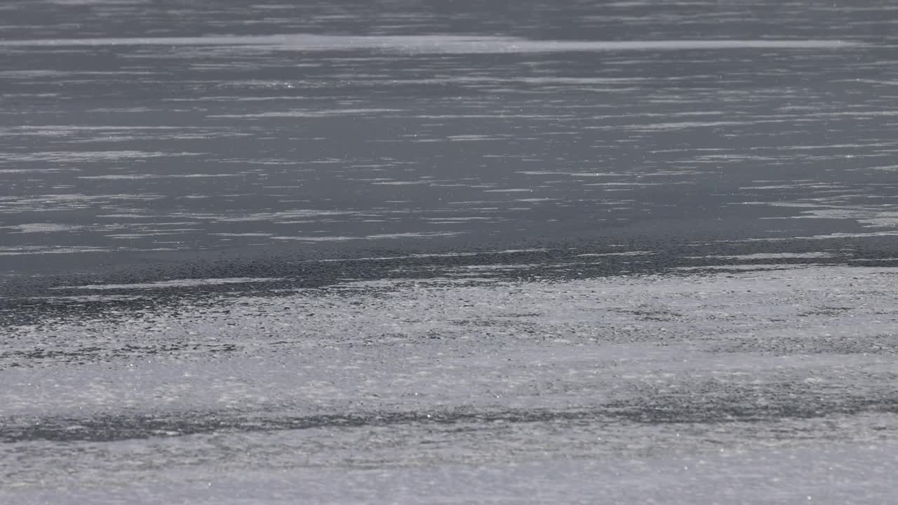 在冰冻的湖面上，阳光明媚的冬天视频下载