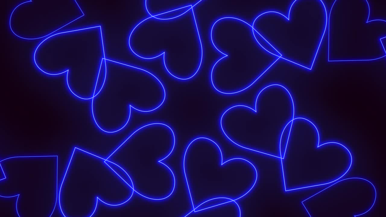 圆形图案重叠的蓝色心脏在黑色的背景视频素材
