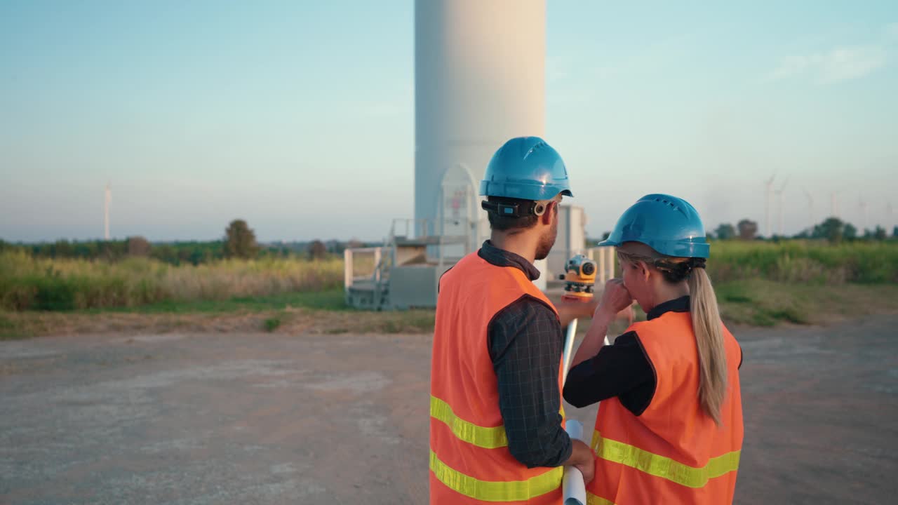 亚洲测量工程师分析可再生能源工厂的风力涡轮机安置视频下载