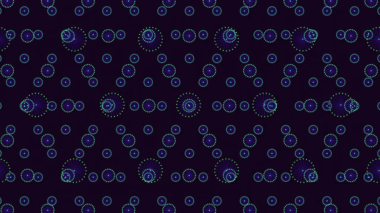 黑色背景上对称的紫色圆圈图案视频素材