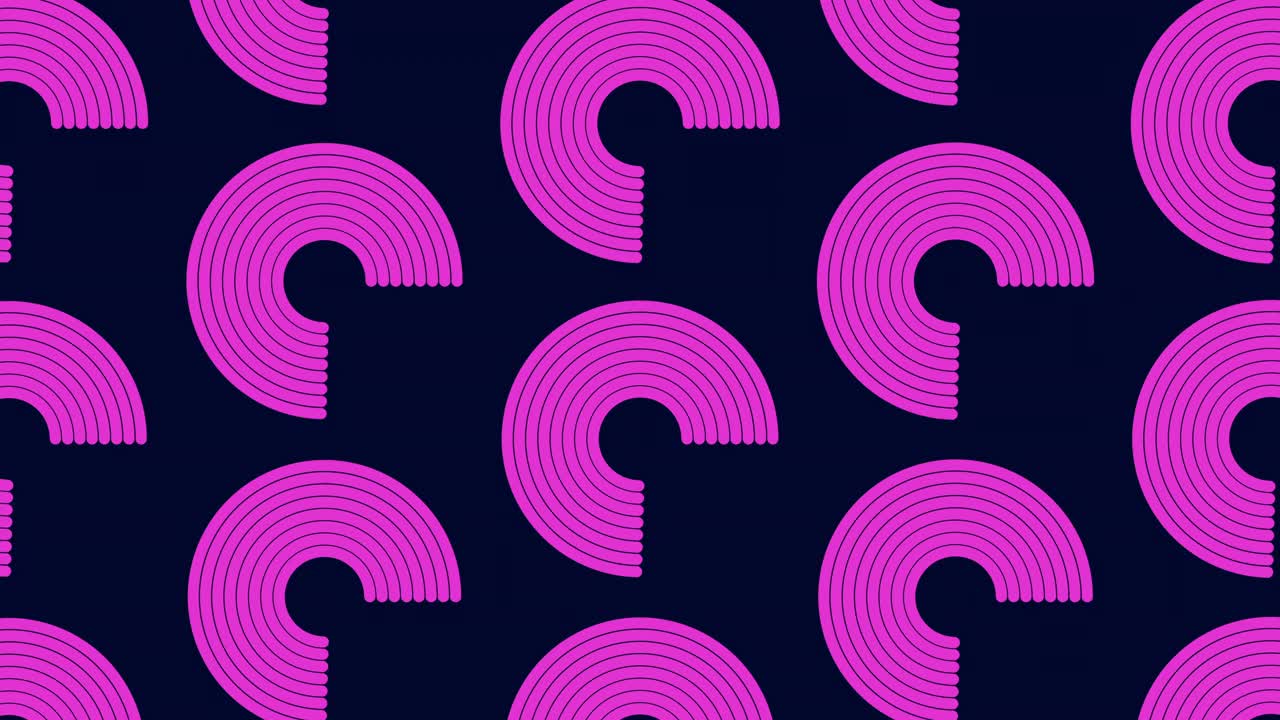 对称重复紫色螺旋黑色背景，有趣的圆形图案视频素材