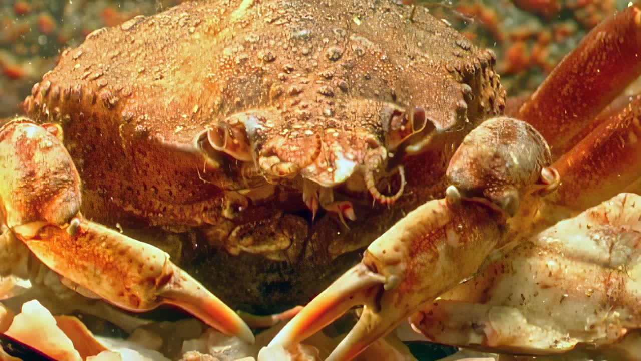 巴伦支海清澈海水中的雪蟹(Chionoecetes opilio)特写。视频素材