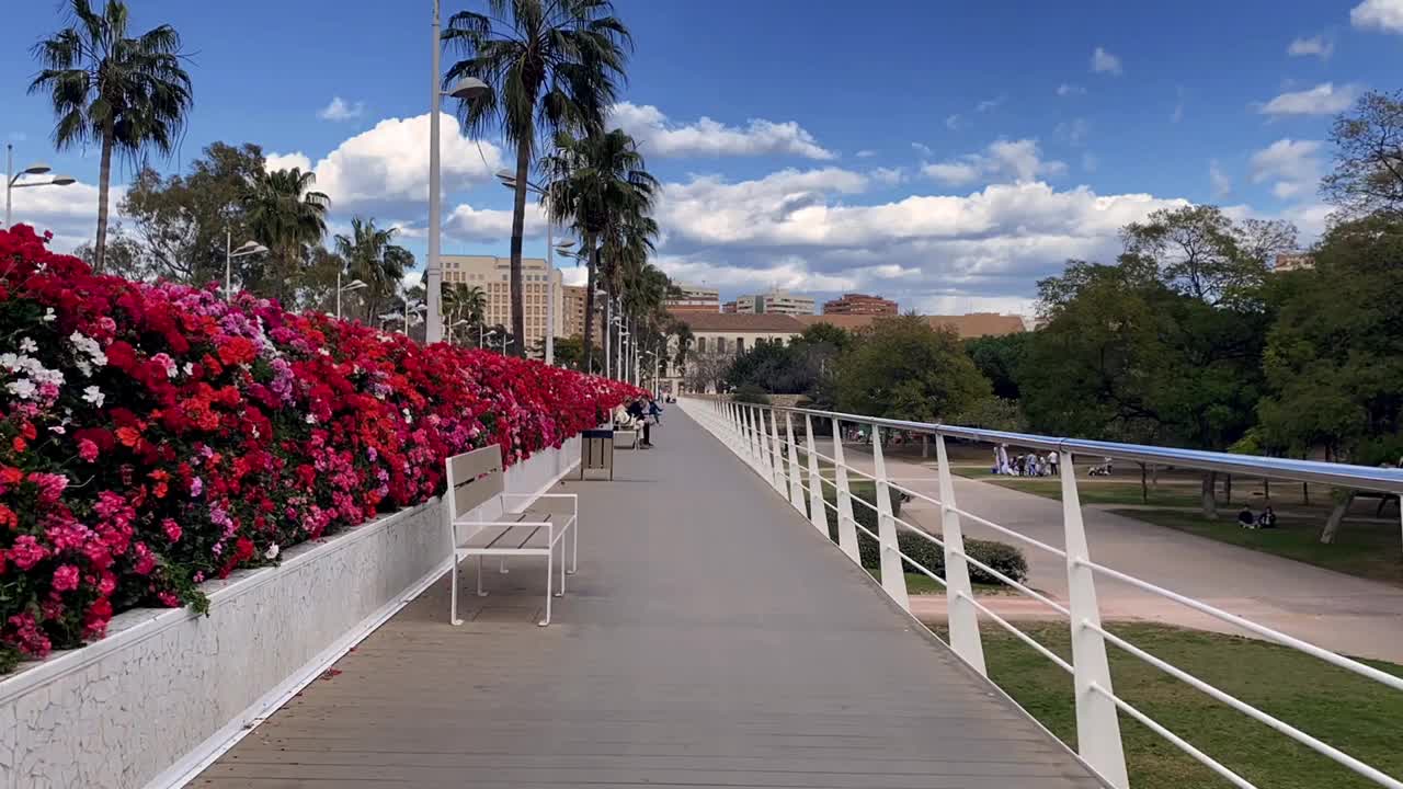 漫步在西班牙瓦伦西亚的花桥上视频下载