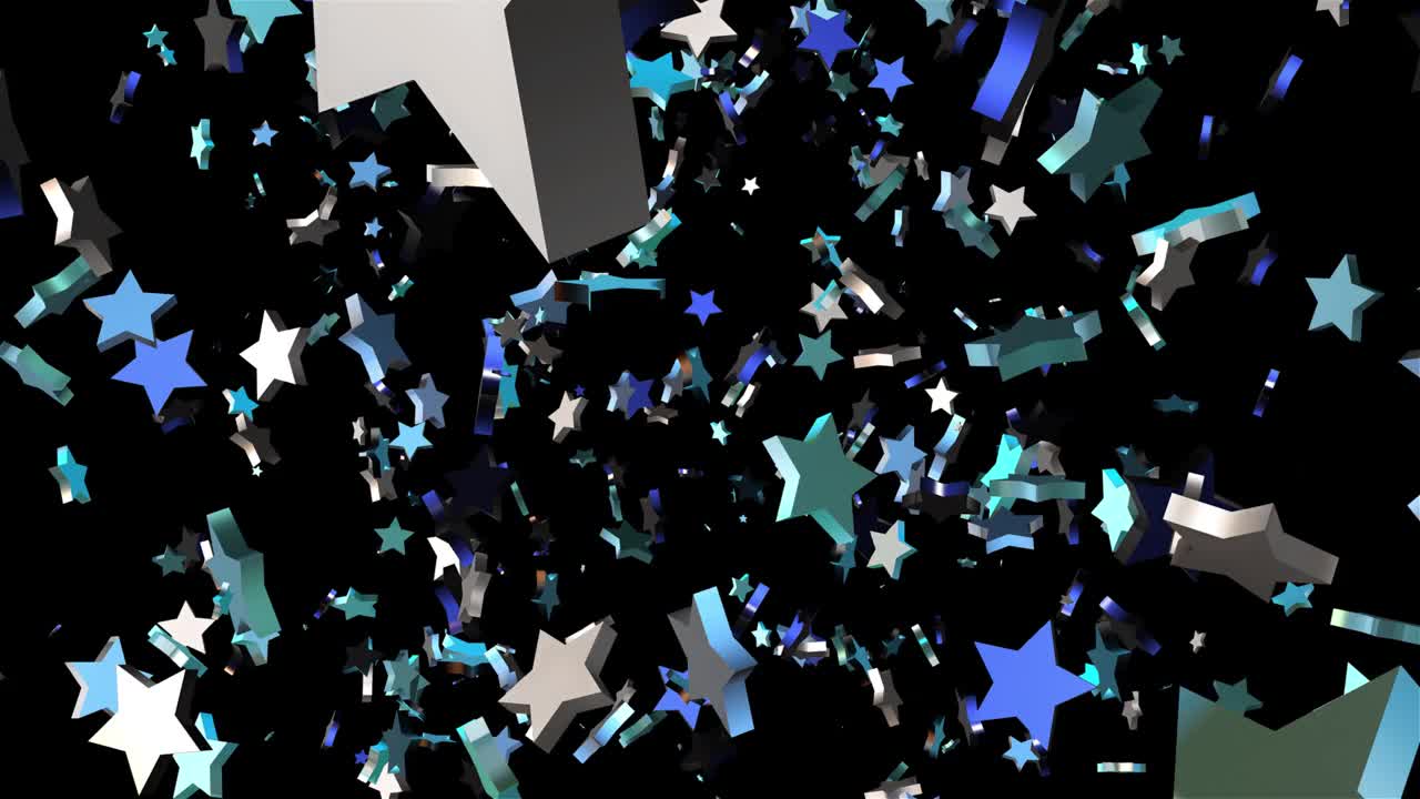 抽象的下降和旋转彩色发光的星星在蓝色视频下载