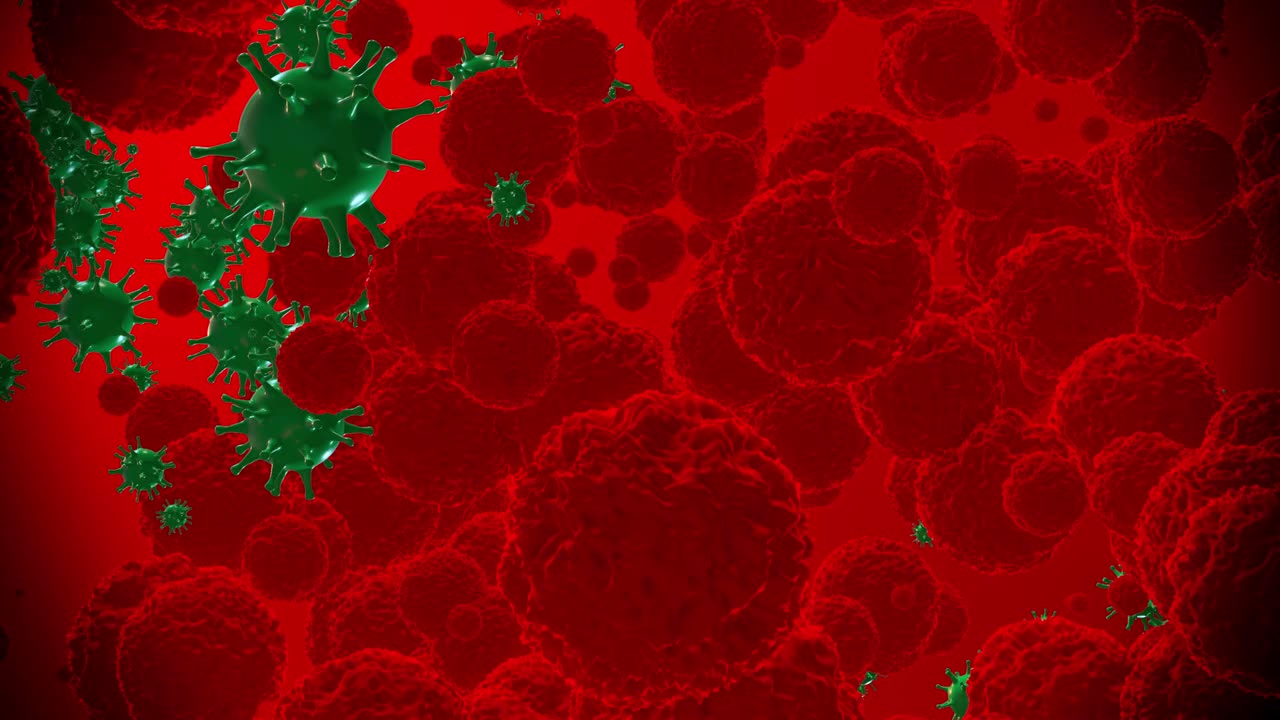 抽象下降和旋转的病毒和红色血球视频下载