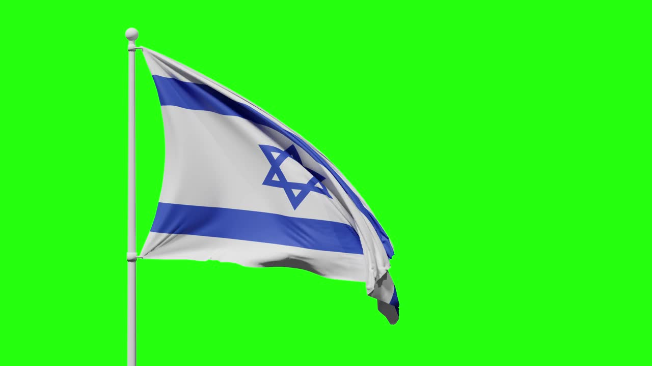 以色列国旗迎风飘扬在绿色的屏风上视频下载